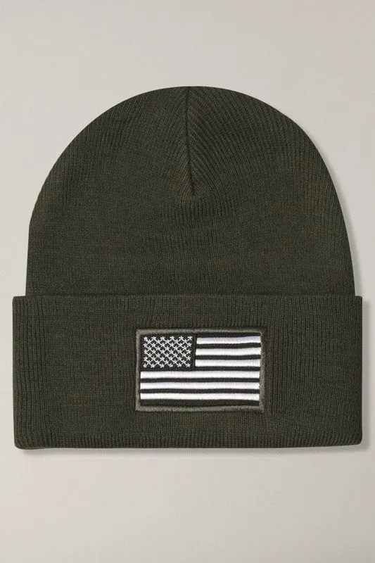 USA Flag Embroidery Patch Foldable Cuff Beanie Hat